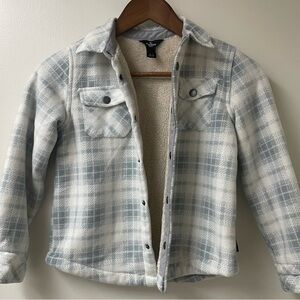 Eddie Bauer Kids Cozy Plaid Sherpa-Lined Jacket — Light Gray & Cream